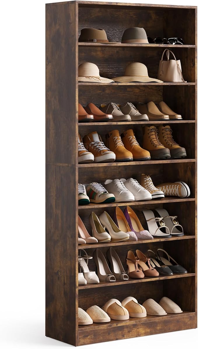LITTLE TREE 9-Tier Shoe Cabinet, 32 Pairs Wooden Shoes Cabinet with Adjustable Shelves, 70.9" Tall Shoe Cabinet, Freestanding Modern Shoe Rack Organizer for Living Room Bedroom Entryway, Rustic Brown