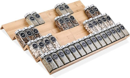 Mulush Bamboo Spice Rack Tray - Spice Drawer Organizer for Kitchen Cabinets Storage and Organization (Jars Not Included, 8 Individual Pieces, Not Adjustable)