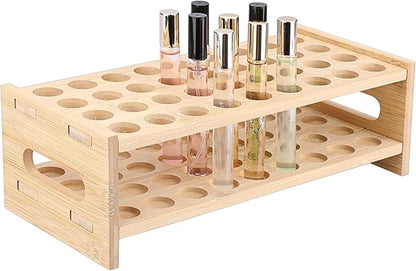 ELLDOO Rollerball Perfume Organizer, 36 Spaces Bamboo Perfume Storage Holder Beauty Scent Holder with Handle, Makeup Lipgloss Lipstick Display Case