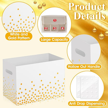 2PCS White and Gold Utensil Holder Paper Utensil Caddy for Engagement Party Supplies Cutlery Holder with Handles Wedding Party Favors Snack Box Disposable Cutlery Caddy for Birthday Decorations