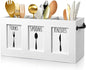 MINCORD Wood Flatware Organizer, Rustic Utensil & Silverware Holder for Forks, Spoons, Knives, Farmhouse Kitchen Cutlery Caddy Bin Countertop - White