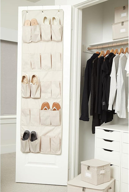 Covermates Over the Door Shoe Organizer - Heavy Duty Material, Stainless Steel Hooks, Grommets - Closet Storage, Beige Heather