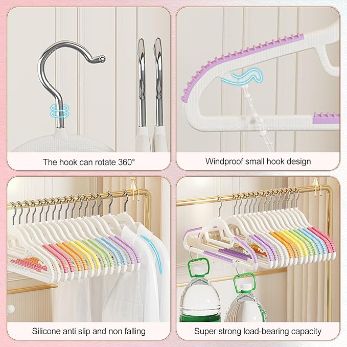 Ergocar Plastic Hanger Rainbow Anti -Slip Non -Traceless Hanger Saves Space Hanger Heavy Colored Hanger Suitable for Shirts, Dress, Gravita Hanger, Durable Versatile Color Clothes Hanger