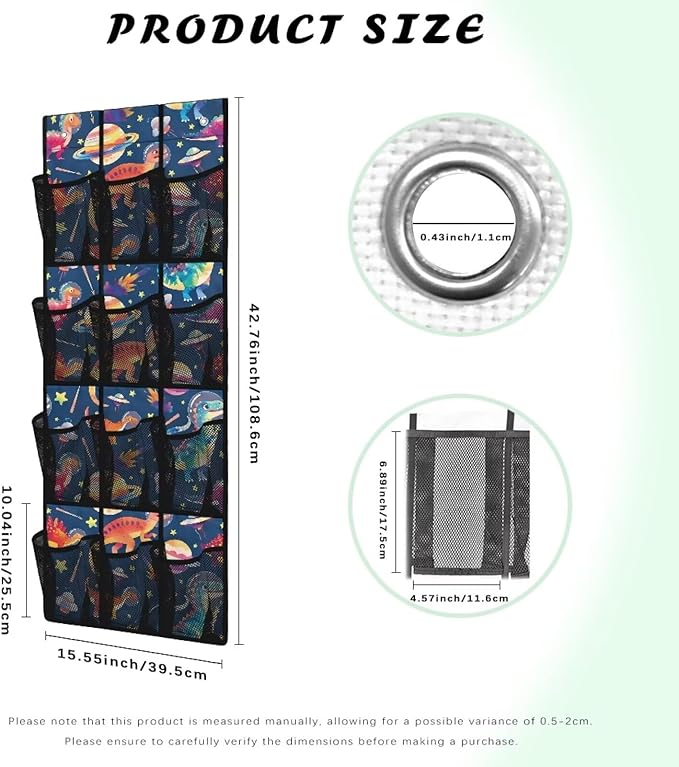Dinosaurs Over the Door Shoe Organizer Space Saving Hanging Shoe Rack Holder with 12 Pockets Large Capacity Behind the Door Storage for Classrooms, Bedrooms, Dormitories