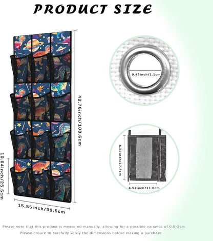 Dinosaurs Over the Door Shoe Organizer Space Saving Hanging Shoe Rack Holder with 12 Pockets Large Capacity Behind the Door Storage for Classrooms, Bedrooms, Dormitories