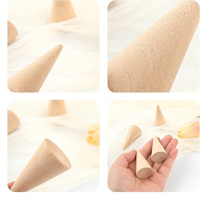 Framendino, 25 Pack Wooden Cone Ring Holder Wood Display Stand Organizer Holders Jewelry DIY Craft