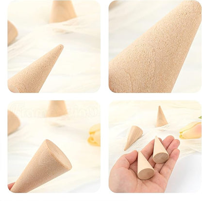 Framendino, 25 Pack Wooden Cone Ring Holder Wood Display Stand Organizer Holders Jewelry DIY Craft