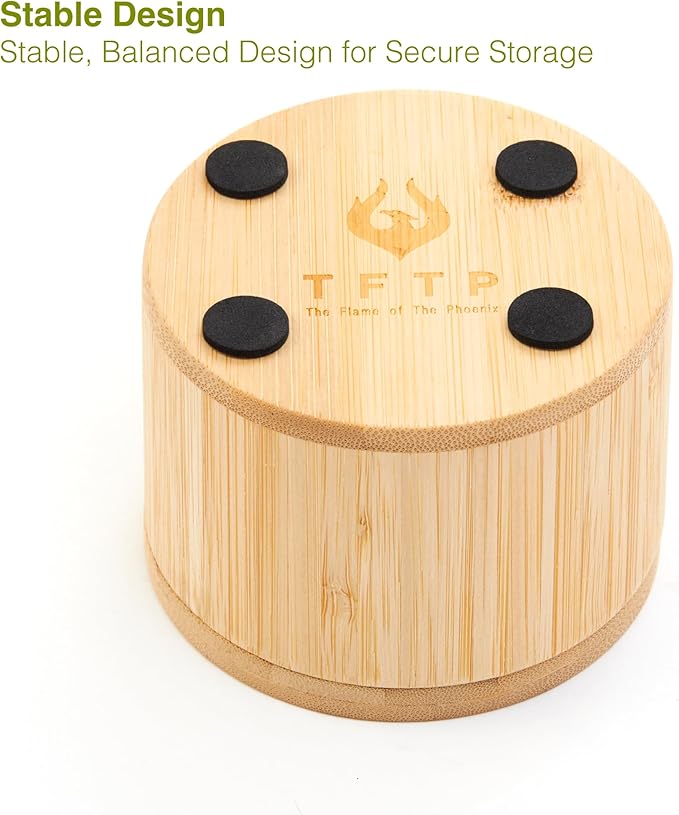 Bamboo Salt Cellar with Lid & Spoon – 6oz Magnetic Swivel Top Spice Container – Airtight Kitchen Storage for Salt, Spices – Stylish Bamboo Design with Easy Seal Magnetic Lid