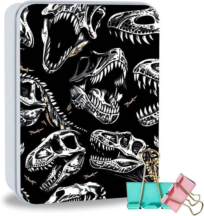 Metal Tin Box Sturdy Metal Storage Box with Lid, Large Container Holder for TCG Cards,Car Keys,Cookies,Tin Containers for Gift,5.0x3.7x1.6 Inch,Exquisite Pattern Design(Fossil Dinosaur)