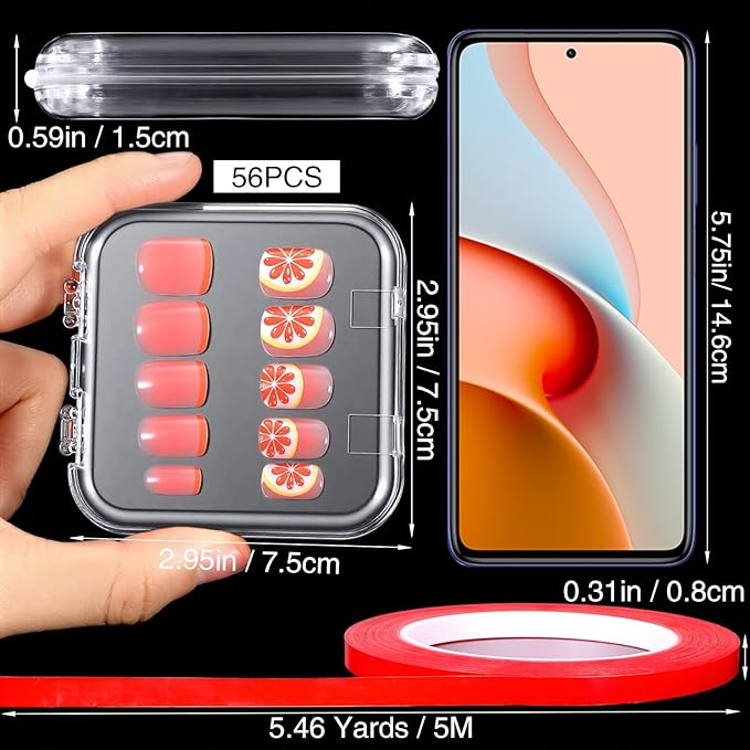 56Pcs Press On Nail Packaging Box Set with 10M Adhesive Tape Clear Acrylic Nail Case Display Organizer for Storage and Nail Art Business Salon Supplies
