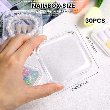 30pcs Press on Nail Storage Box with 60 Pcs Adhesive Double Sided Tape Acrylic Nail Display Boxes Artificial False Nail Box Organizer Fake Nail Case Transparent Nails Packaging Boxes for Nail Salon