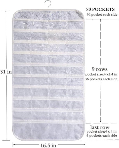 BB Brotrade Hanging Jewelry Organizer,Accessories Organizer,80 Pocket Organizer for Holding Jewelries (White-Embossed)