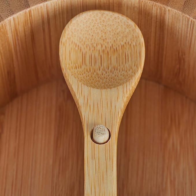 Relaxdays Salt Container with Lid & Spoon, 2 Compartments, Bamboo, Spice Container, H x D 6.5 x 12.5 cm, Magnetic Closure, Natural