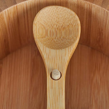 Relaxdays Salt Container with Lid & Spoon, 2 Compartments, Bamboo, Spice Container, H x D 6.5 x 12.5 cm, Magnetic Closure, Natural
