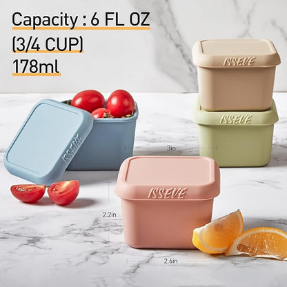 ISSEVE 4pack 6oz Silicone Snack Containers for Kids, Reusable Small Containers with Lids, Leak Proof Food Storage Containers, Children Kids Lunch Box for Daycare, School, Travel (Morandi color)