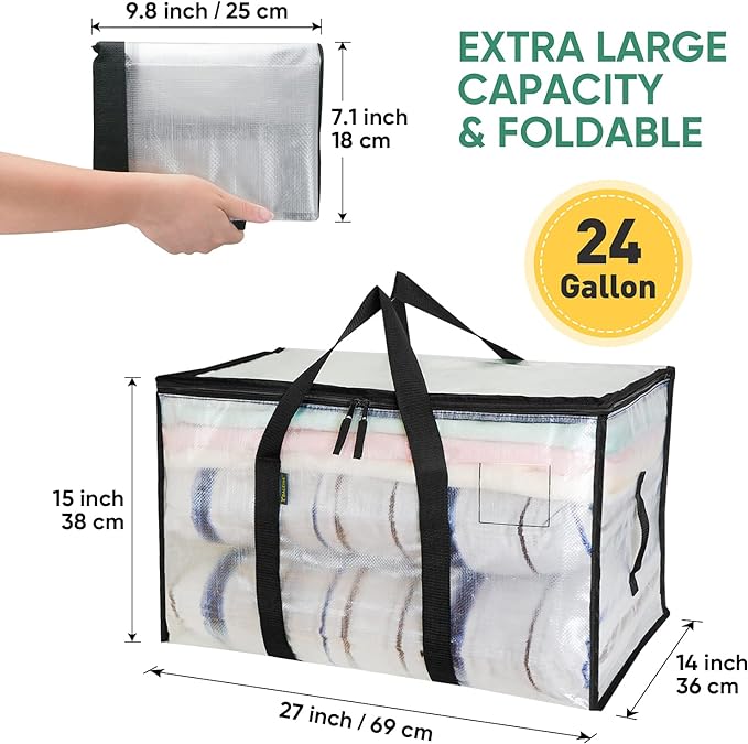 BALEINE 6-Pack Oversized Moving Bags with Reinforced Handles + 40" Translucent Garment Bags (12PK)