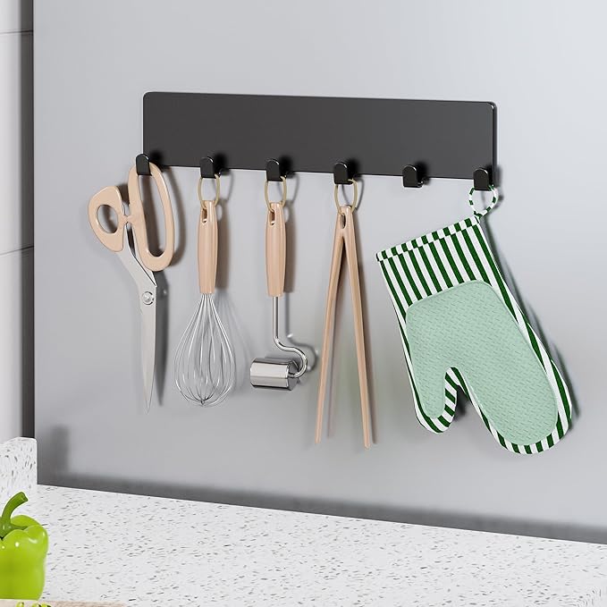 Mystozer 5 Pack Moveable Magnetic Spice Rack Organizer With 6 Hooks for Refrigerator, Metal Fridge Shelf Magnetic Basket for Fridge Kitchen Spice Organizer (Black)