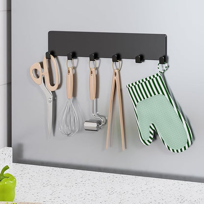 Mystozer 5 Pack Moveable Magnetic Spice Rack Organizer With 6 Hooks for Refrigerator, Metal Fridge Shelf Magnetic Basket for Fridge Kitchen Spice Organizer (Black)