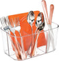 mDesign Plastic Cutlery Storage Organizer Caddy Bin Tote with Handle - Kitchen Cabinet Divided Pantry Basket for Forks, Knives, Spoons, Napkins, Indoor/Outdoor Use, Lumiere Collection, Clear | Caddy Bin