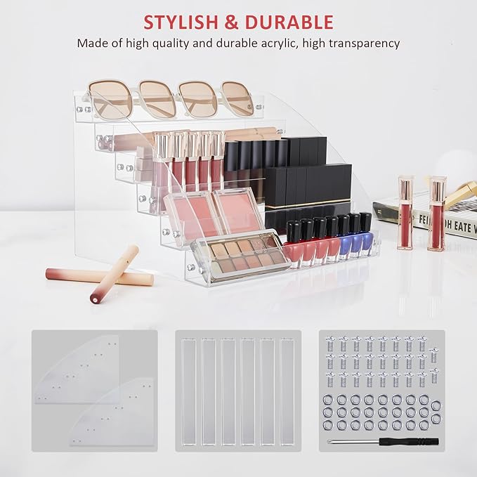 KINGROW Nail Polish Organizer Holder Rack 6 Layers Acrylic Display Shelf For Eyeglasses Essential Oils Ink Storage Holds Up to 96 Bottles (Fit 1-2oz Bottles)