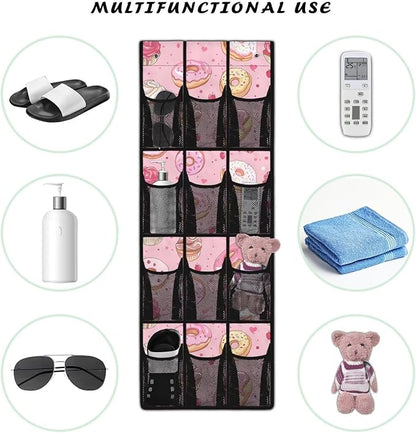 Behind The Door Organizer 12 Pockets Shoe Holder Hanger for Living Room Cookie Over The Door Shoe Organizer Bathroom Pink Wall Hanging Storage for Closet