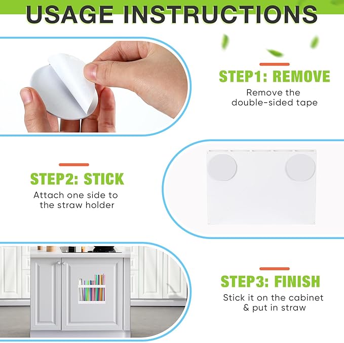 Qinyoung Wooden Straw Holder for Cabinet Door with Double Sided Adhesive Tape Tumbler Straw Organizer for Cupboard Reusable Tumbler Storage Container for Kitchen Counter(White)