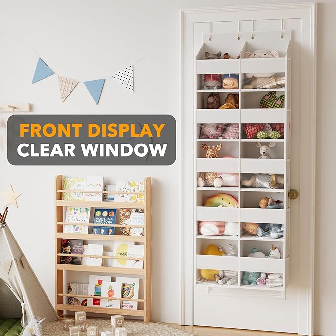 SpaceAid Extra Large Over The Door Organizer with 10 Large Pockets and 10 Mesh Side Pockets, 5 Layers Door Organizer Hanging with Clear Window for Bedroom, Bathroom, Pantry and Nursery, White