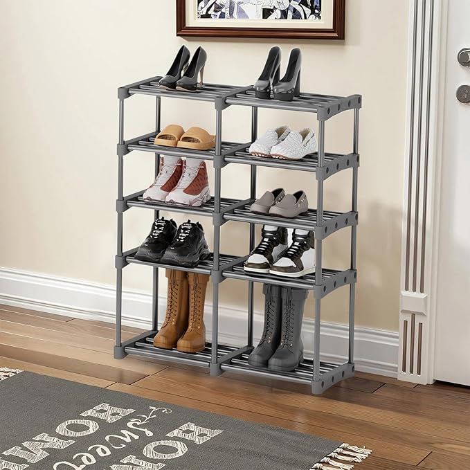 homyfort Shoe Rack Storage, 5-Tier Shoe Organizer Shelf for Closet Entryway, 10 Pairs Sturdy Shoe Stand (Grey)