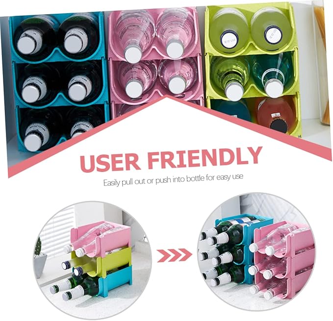 3pcs Pink Refrigerator Drink Organizer Stackable Beer Bottle Rack for Pantry Soda Can Dispenser Fridge Rack