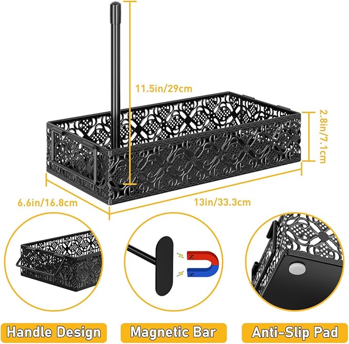 Toilet Tank Topper Paper Basket - Basket Decor Box with Magnetic Paper Towel Holder for Restroom Bathroom (Black)