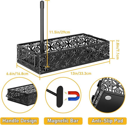 Toilet Tank Topper Paper Basket - Basket Decor Box with Magnetic Paper Towel Holder for Restroom Bathroom (Black)
