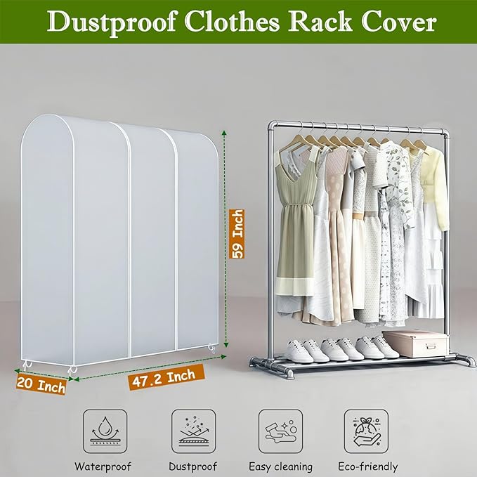 Garment Rack Cover, Clear Garment Bags, Hanging Garment Bags with Zipper, Clothing Rack with Cover that Fits Over Rack (S/47.2x20x59 inch)