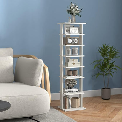 Giantex 8-Tier Vertical Shoe Rack, Patented Corner Shoe Storage Organizer for 8 Pairs, Freestanding Narrow Shoe Rack, Morden Space-Saving Shoe Tower for Entryway, Living Room, Bedroom (White, Single)