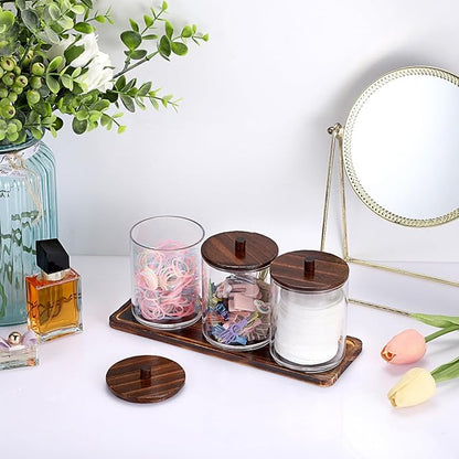 3 Packs Acrylic Cotton Swab Holder Qtip Holder Bathroom Accessories Storage Container with Tray Qtip Dispenser with Lid for Dental Floss