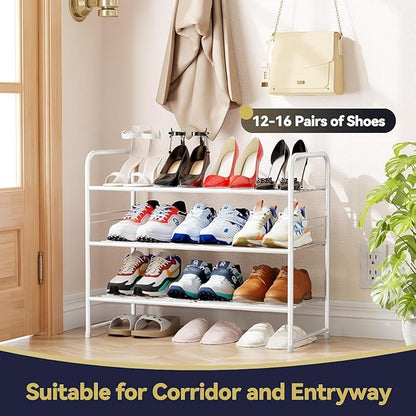 Simple Shoe Rack, 3 Tier Heavy Duty Metal Shoe Shelf 27 Inch Wide, White