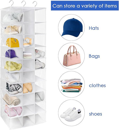 Libeder Hanging Closet Organizers - 30 Section Shoe Shelves, Space Saving Shoe Holder, White