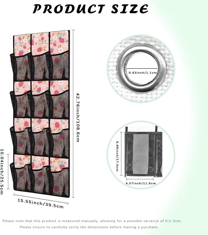 Strawberry Daisy Over The Door Shoe Organizer,12 Compartment Breathable Mesh Pocket Over the Door Hanging Shoe Organizer,Closet Shoe Organizer,Large Men's and Women's Shoe Organizer
