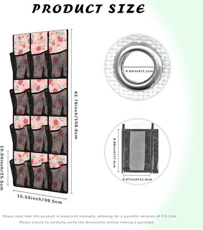 Strawberry Daisy Over The Door Shoe Organizer,12 Compartment Breathable Mesh Pocket Over the Door Hanging Shoe Organizer,Closet Shoe Organizer,Large Men's and Women's Shoe Organizer