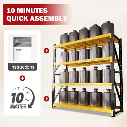 3000lbs Garage Shelving Heavy Duty, 4-Tier Metal Adjustable Garage Shelves, Storage Shelves for Warehouse, Pantry, Basement, 31.5" W X 20" D X 63" H (Black+Yellow, 31.5x20x63)
