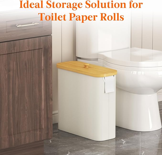Lifewit Toilet Paper Storage Holder for 12 to 16 Rolls, Free Standing Toilet Paper Basket Stand with Bamboo Lid, Collapsible Fabric Bathroom Organizer Box for Mega Rolls, 30L, Extra Large, White