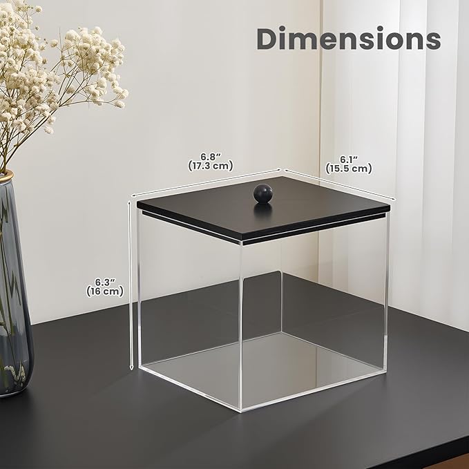 Puricon Acrylic Disposable Facial Towels Holder, Clear Storage Bin with Wood Lid Compatible with Clean Skin Club Towel (NOT Included), Face Towelettes Container for Bathroom Counter -Black