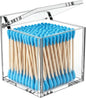 Qtip Holder Dispenser for Cotton Swabs, Balls, Pads, Floss Picks, Clear Acrylic Container with Lid Apothecary Jar Bathroom Accessories Canister Vanity Storage Organizer