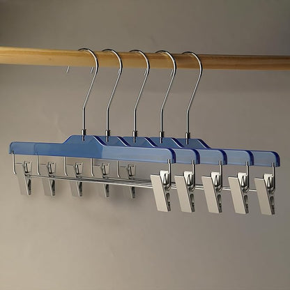 Acrylic Clip-Hangers Blue for Pants, Skirts and Shorts with 360 Degree Silver/Golden Hook | Space Saving & Non-Slip | 5 Pack