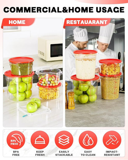 2QT NSF Food Storage Containers: 8 PCS [Food Grade][Hot&Cold Resistant] Commercial Clear Round Food Storage Containers with Scales Handles for Home Restaurant Kitchen Proof Dough(BPA FREE)