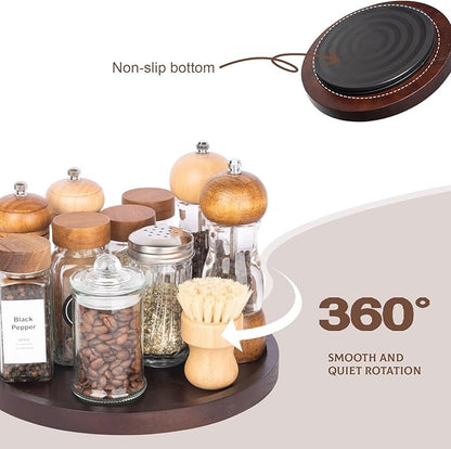 Wood Lazy Susan Organizer Kitchen Turntable for Cabinet Farmhouse Bathroom Decor Round Decorative Tray for Vanity, Counter, Sink, Coffee Table, 10 Inch, Walnut