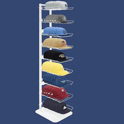 Hat Display 9 Tier, Hat Rack Stand Up to 70 Caps, Metal Hat Stands for Multiple Hats, Commercial Retail Hats Display, White