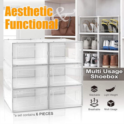 AJP Distributors 6 Collapsible Stackable Shoe Organizer Racks for Closets and Entryway Shoes Storage Cabinet Storage Bins Men Women Kids Guest Sneakers Clear Plastic Boxes Lids Small Medium Or Large