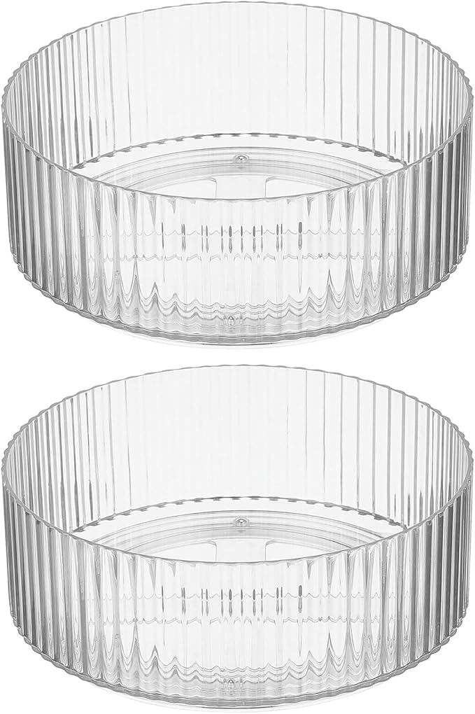 mDesign Fluted Lazy Susan Turntable Plastic Spinner for Kitchen and Bathroom Cabinet, Cupboard, Countertop Organizing, Rotating Organizer for Condiments, Jewelry, Accessories, 9" Round - 2 Pack, Clear