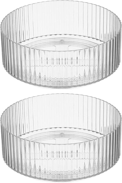 mDesign Fluted Lazy Susan Turntable Plastic Spinner for Kitchen and Bathroom Cabinet, Cupboard, Countertop Organizing, Rotating Organizer for Condiments, Jewelry, Accessories, 9" Round - 2 Pack, Clear