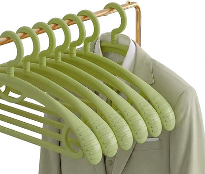 Plastic Clothes Hanger, Extra Thick Plastic Wide Shoulder Adult 360 Degrees Rotate Slip Resistant Standard Clothing Hanger Ideal for Everyday Use Light Green 10 Pack